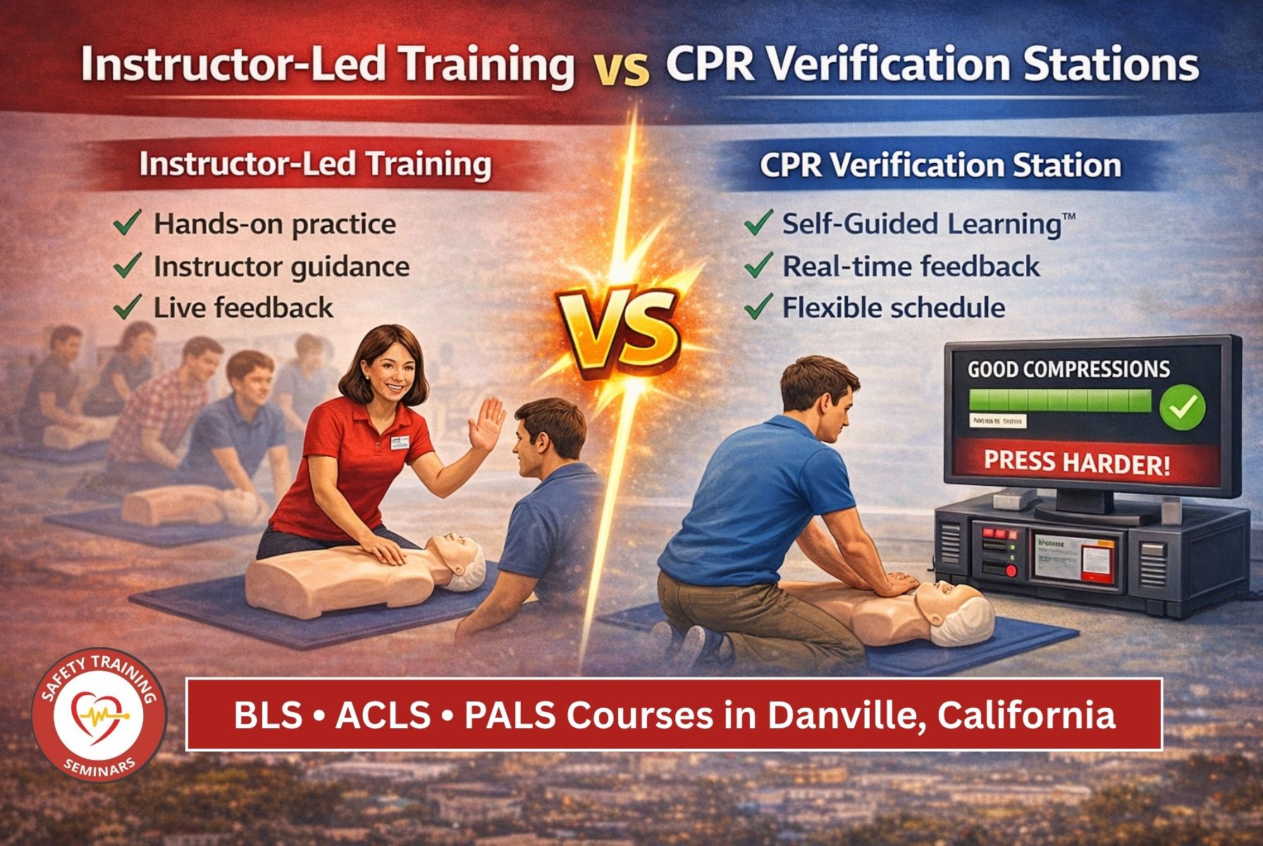 Instructor-Led Training vs. CPR Verification Stations: BLS, ACLS, and PALS Courses in Danville, CA