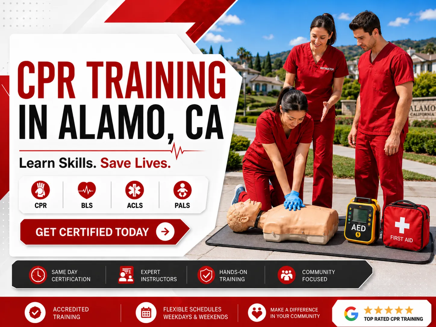 Adult CPR and first aid certification course in Alamo, CA