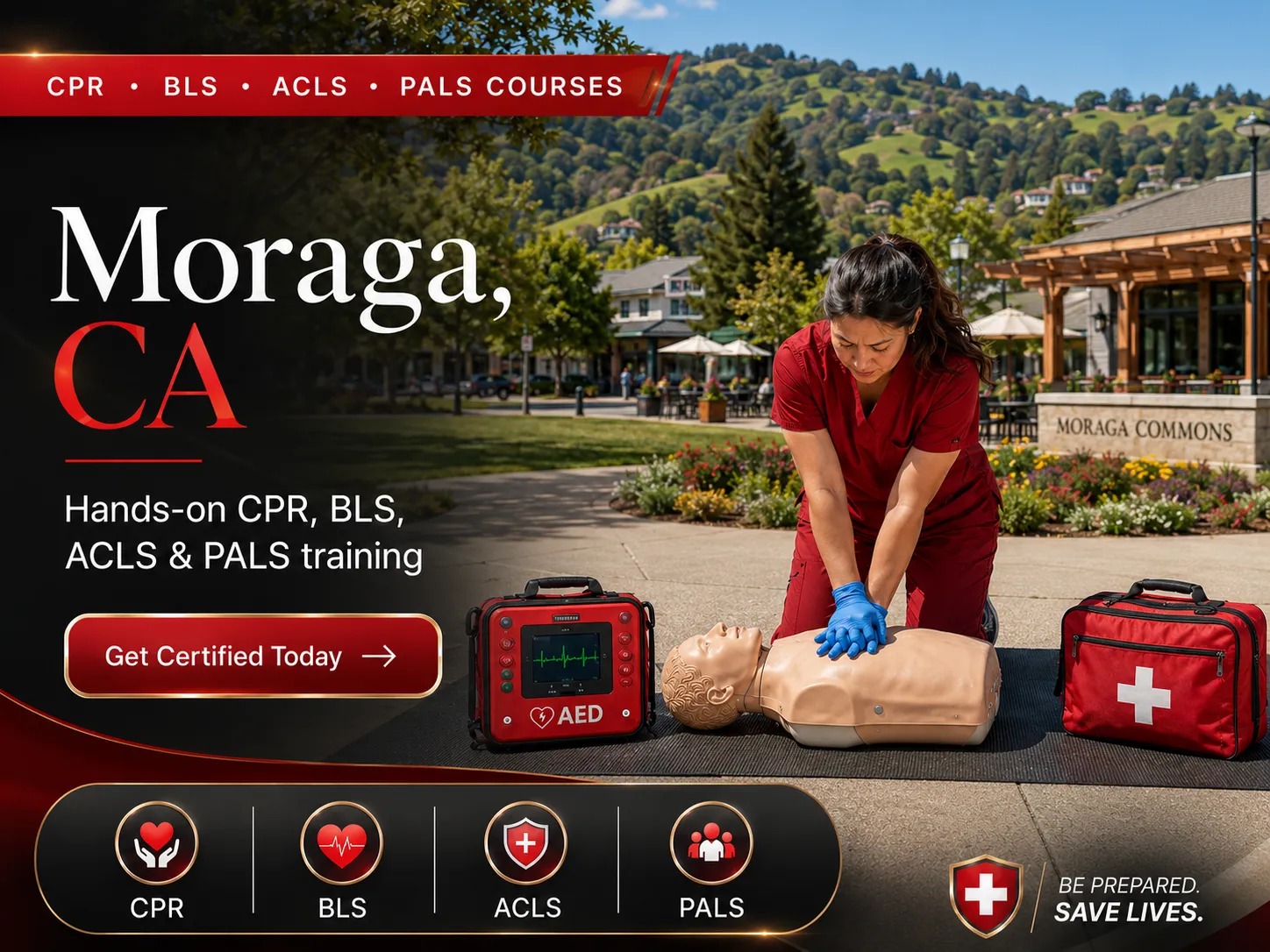 CPR compression technique training in Moraga, CA certification course