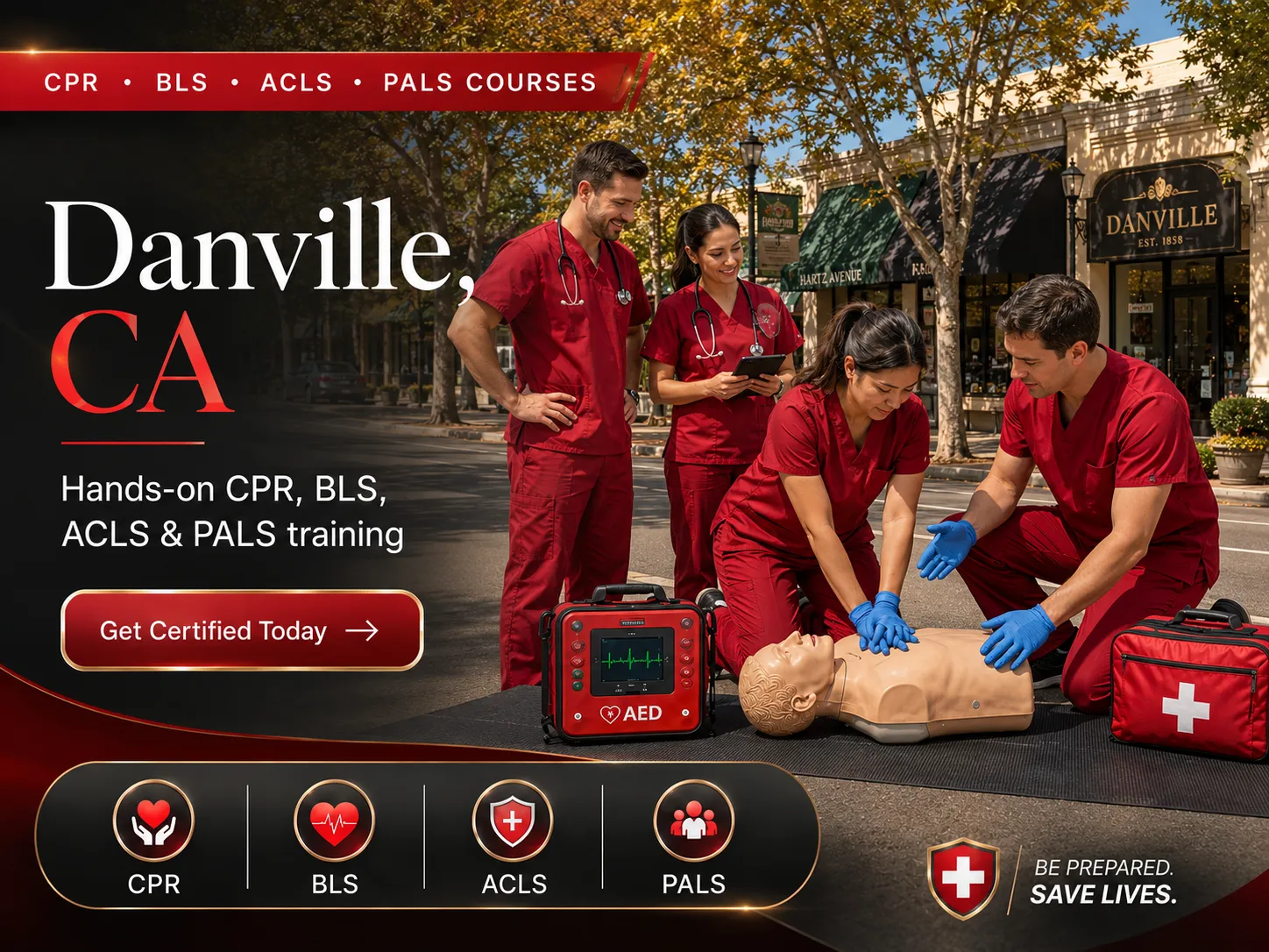 First aid and CPR certification class in Danville, CA