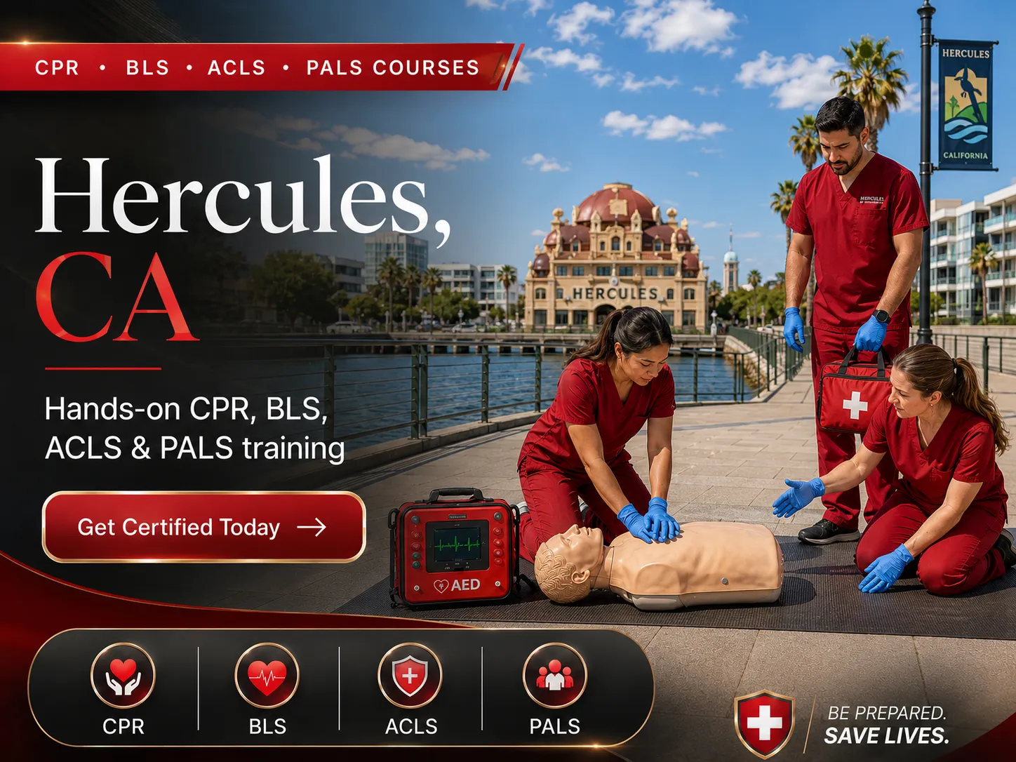 PALS and ACLS skills station practice in Hercules, CA